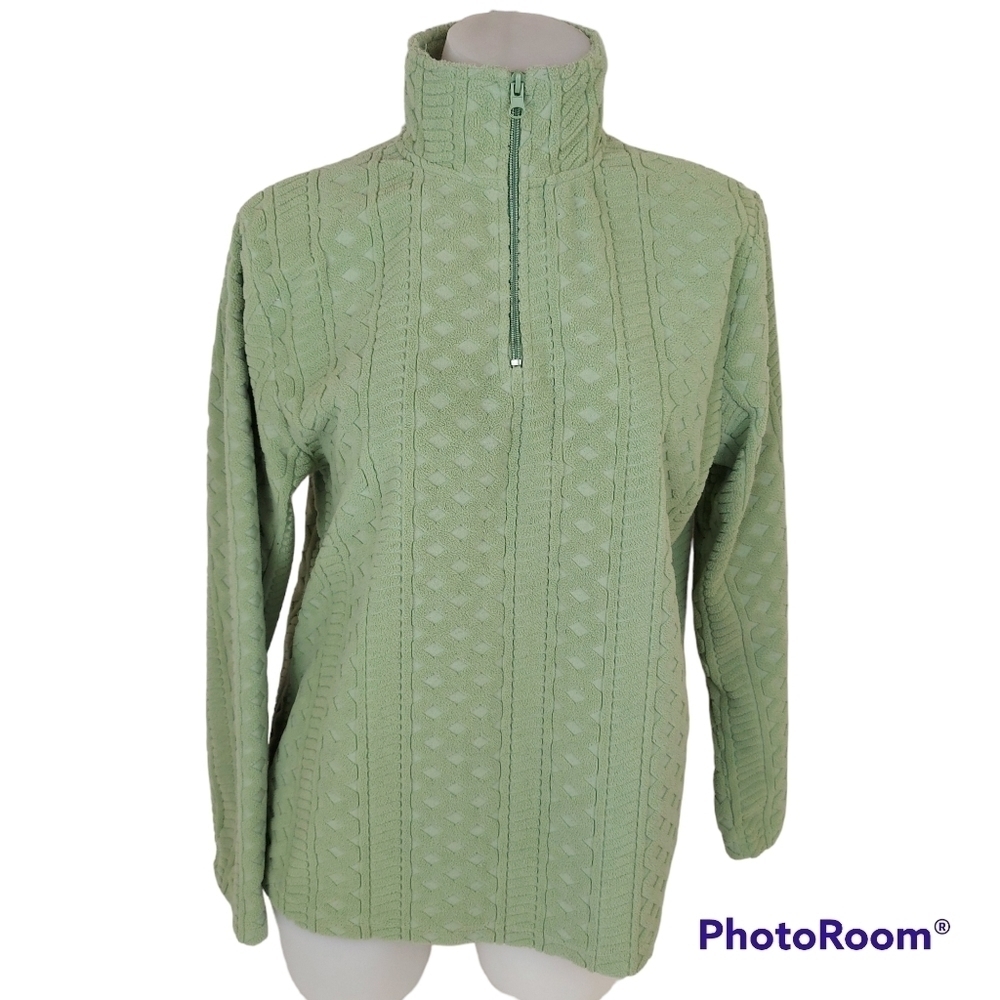 TRADITION Vintage moss green 1/4 zip textured fleece pullover sweater fit M